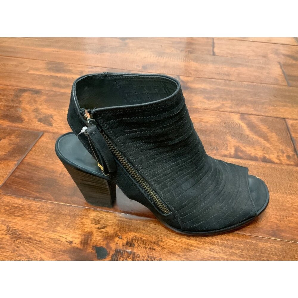 Paul Green Black Suede Open Toed Side Zipper Bootie Heels, Size 5 (US)